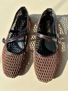 Mesh Ballet Flats with Strap