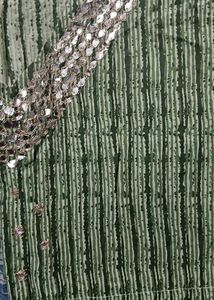 Green Striped Kaftan Kurta with Embellished Neck