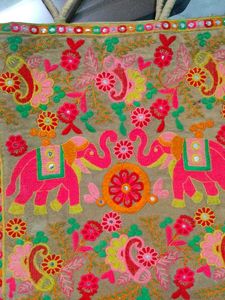 Embroidered Elephant Tote Bag