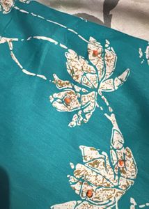 Teal Lotus Print Dress Material