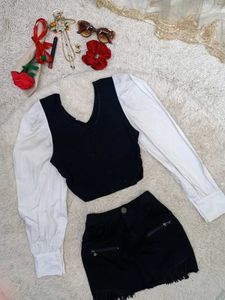 Chic Black & White Cropped Top