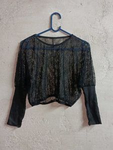 Sheer Lace Top Cropped Black 🖤