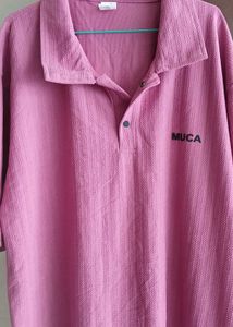 Men's Textured Pink Oversized Polo T-Shirt 🌸👕