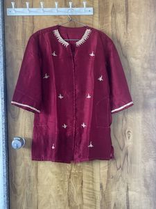Maroon Embroidered Kurta