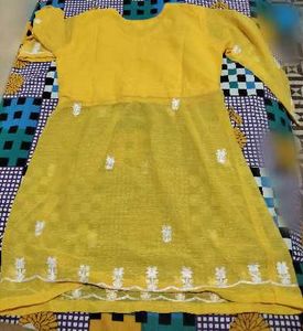 Elegant Yellow Kurta with White Embroidery