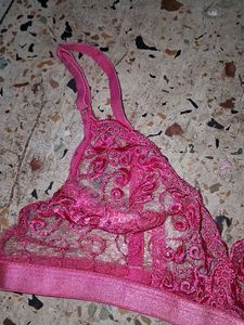 Lace Trimmed Pink Bra and Brown