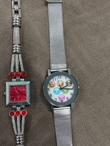 Cute Emoticon &amp; Red Stone Watch Set