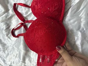 Red Lace Bra with Rhinestones