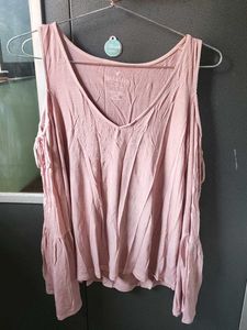Pink Cold Shoulder Bell Sleeve Top
