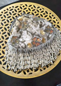 Beaded Clutch with Tassel Fringe