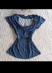 Blue Y2K Cowl Neck Short Sleeve Top