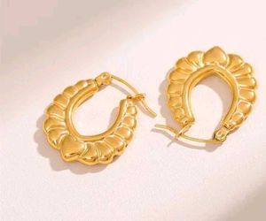 Gold Tone Heart Hoop Earrings