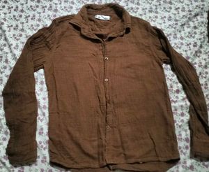 Brown Textured Button-Up Shirt