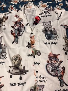 CAT Graphic Print Button-Up Shirt