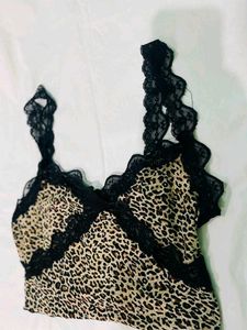 Leopard Print Lace Trim Camisole top