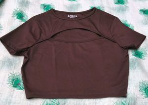 Brown Cut-Out Crop Top