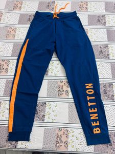 Benetton Blue Joggers with Orange Stripe