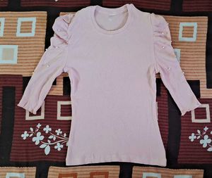 Pink Long Sleeve Top with Pearl Details