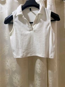 Sleeveless White Collared Top