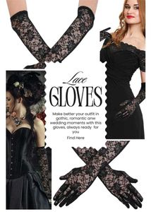 black vintage net floral long gloves