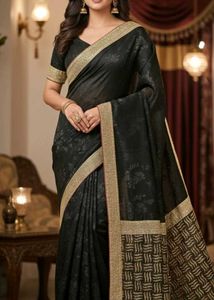 Georgette Black Saree with Gold Details &amp; blous