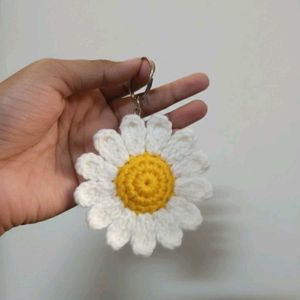 Handmade Crochet Daisy Keychain