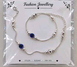 Silver Evil Eye Anklet Set