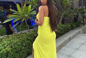 Lime Green🍋‍🟩 Ruched Maxi Dress with Slit