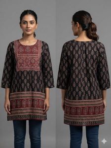 Women's Black Maroon Ajrakh Block Printed Cotton K