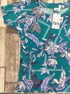 Zara Teal Floral Print Top - XXL