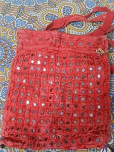 Boho Red Mirror Work Sling Bag