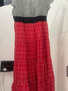 Red & White Tiered Midi Dress-XL