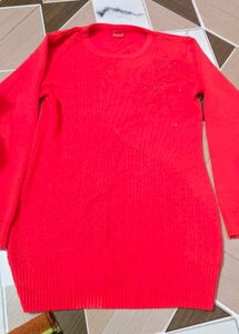 Vibrant Red Knit Sweater with Sparkle Detail