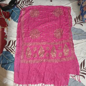 Vibrant Pink Dupatta with Gold Embellishments