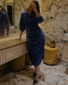 Designer Blue Bodycon Dress Size L