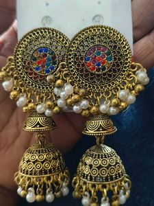 Traditional Jhumka Earrings with Pearls