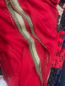 Elegant Red Saree with Golden Border