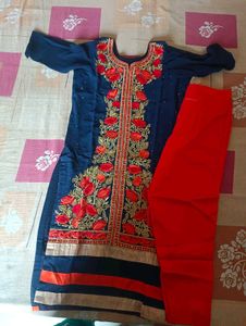 Embroidered Navy Blue Kurta Set