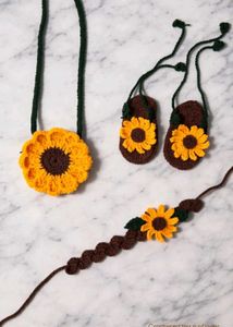 Crocheted Sunflower shoes, bag and hairband for li