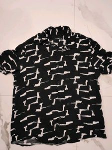 Abstract Print Short Sleeve Black Casual Shirt