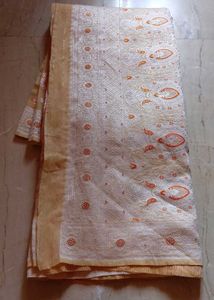 Elegant Silk Saree with Orange Motifs