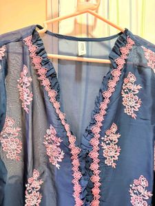 shopMulMul's Navy Blue Floral Kurta , no dupatta