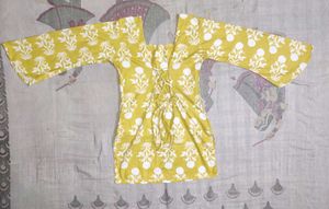 Yellow Floral Print short kurti