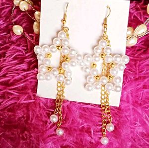 Handmade Star Pearl Drop Earrings