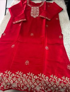Stunning Red Embroidered Kurta Set