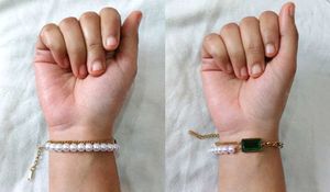 💚Stainless Steel Emerald &amp; Pearl Bracelet