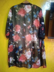 Floral Print Sheer Shrug with Cream Pants Set