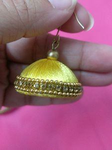 1 Set Of Bangles(Red Green Color &amp; White Stones)And 1 Set Of Silk Thread Earrings (Yellow Color)