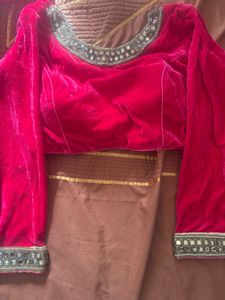 Velvet Blouse with Embellished Neckline