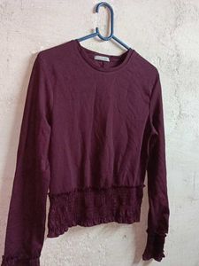 ZARA Burgundy Smocked Crop Top
